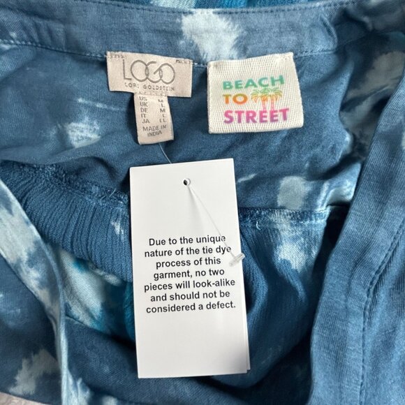 Logo Beach To Street Womens Tie-Dye Button-Down Tunic Top Medium Blue Artsy New - Picture 3 of 8